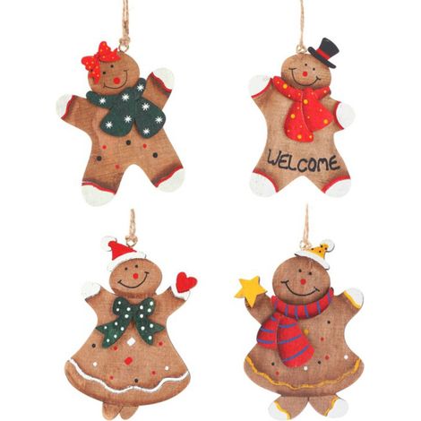 Gingerman Ornament - Bois Naturel - Décoration Sapin Noël - Intérieur Festif - Lot De 4 (1/5)