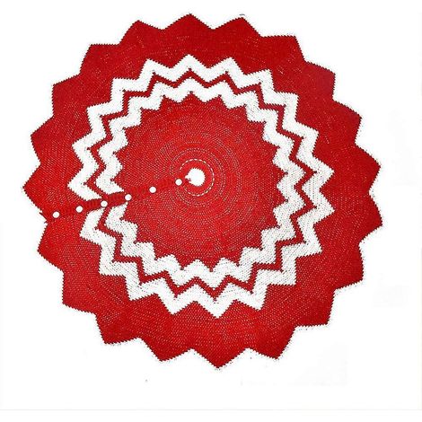 Falda para árbol de Navidad con diseño de hoja de arce, ideal para fiestas. Falda para árbol de Navidad con rayas onduladas rojas y blancas, de tejido grueso. (1/5)