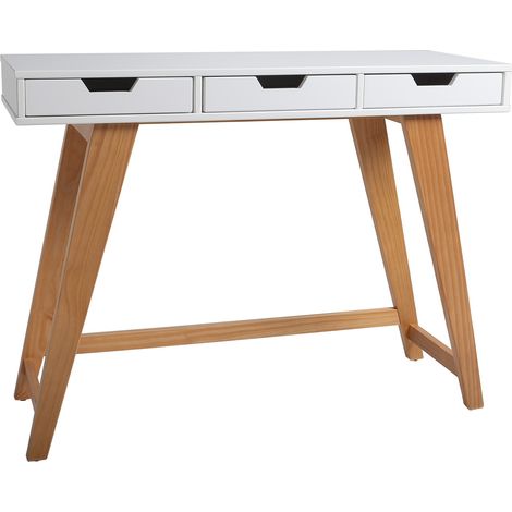 Consola / Mueble Recibidor De 3 cajones En Color Blanco Con Patas De Madera Maciza