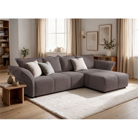 Canapé d'angle convertible réversible en velours tissé marron (1/5)
