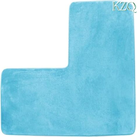 Tapis de Bain en Forme de L, Tapis d'Absorption d'Eau Doux pour Salle de Bains, Côté Lit, Canapé, Salon, Tapis Anti-Dérapant pour Décoration Intérieure (Bleu Lac) - KZQ (1/5)