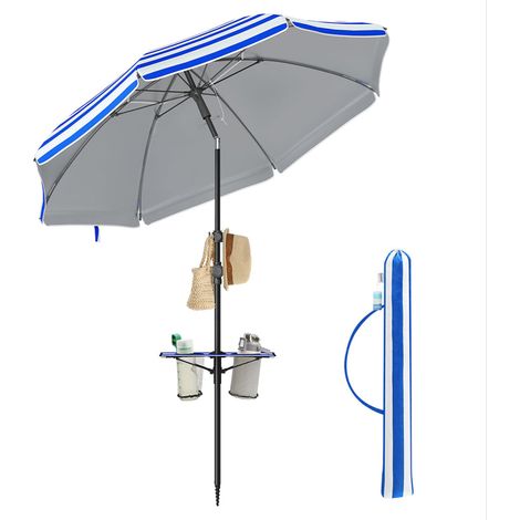 Ombrellone UPF 50+ inclinazione di 30° su entrambi i lati altezza regolabile piccolo ripiano ganci adatto per spiaggia o giardino senza base 120006894