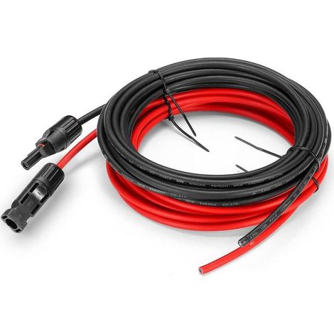 4mm² / 12AWG Câble d'extension pour Panneau Solaire avec Connecteurs Femelle et Mâle (3m Rouge + 3m Noir) (1/5)