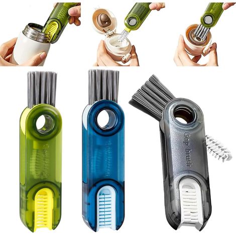 Cepillo de limpieza 3 en 1 de 3 piezas para tapas de vasos, cepillo de limpieza multifuncional para pequeños huecos, portátil, práctico y potente, cepillo para pequeños huecos y pajitas.