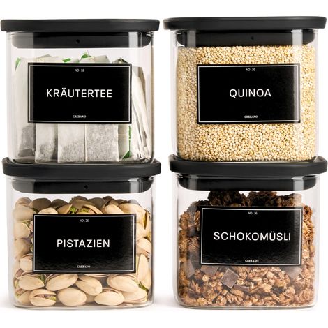 Lot de 4 bocaux de conservation carrés avec couvercle en verre 600 ml (1/5)