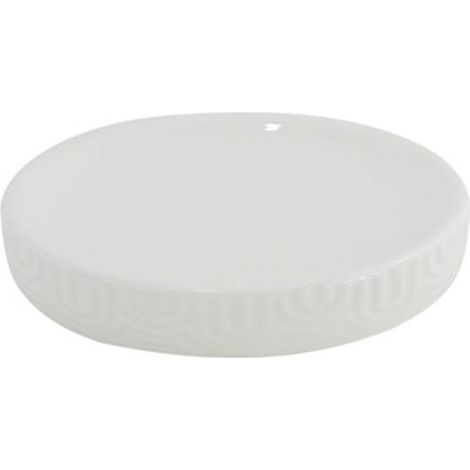 TRADE SHOP - Piattino Porta Sapone Saponetta Per Arredo Da Bagno In Ceramica Rigata Bianca 87804 -