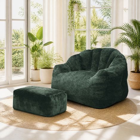 Fauteuil relax 99x86,3x64,7 cm vert foncé avec repose-pieds, tissu chenille, MEUBLIV (1/5)
