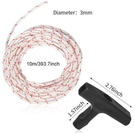 Corde de Démarreur à Rappel 10 Mètres 3,0 mm, Corde de Traction Avec 3 Pièces Poignée de Démarrage pour Pièces de Tondeuse à Gazon Tondeuse à Tronçonneuse Brosse à Bordure Moteur de Coupe (1/3)