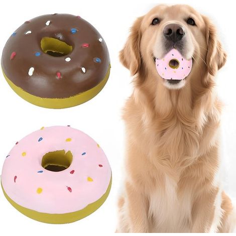 Due giocattoli per cani in lattice a forma di ciambella che emettono un suono stridulo - Giocattoli per la dentizione dei cuccioli in lattice - Simpatici giocattoli per cuccioli adatti a cani di picco
