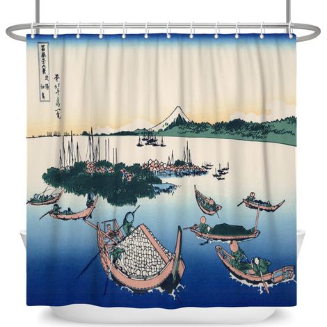 180x213cm Japonais Bois Bateau Nautique Rideau de Douche Ukiyo-e Kanagawa Océan Paysage Rideau de Bain Monter Fuji Orient Ethnique Rideau pour Salle Bains Polyester avec Crochets (1/5)