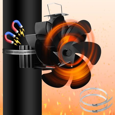 SWANEW Ventilatore per stufe a 6 pale camino silenzioso e alimentato dal calore per stufe a legna caminetti a gas Supporti per canna fumaria a registro (1/5)