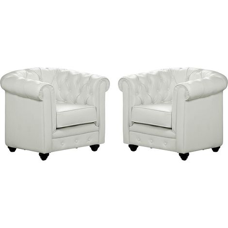 Lot de 2 Fauteuils CHESTERFIELD - Simili Blanc