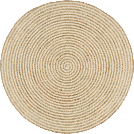 Tappeto in juta fatto a mano con motivo a spirale bianco 90 cm DEC023511