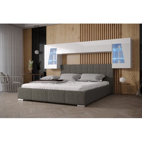 Tête de lit Armoire - pont de lit PANAMA 10HG/W/2-1B blanc/blanc brillant 266x91x35cm
