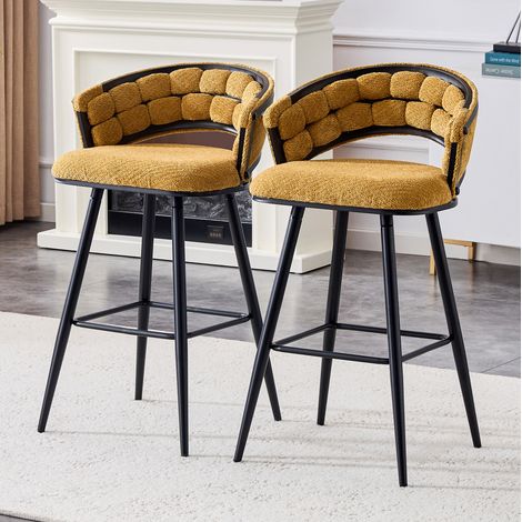 Lot 2 tabourets bar 56x44x86 cm velours jaune, métal noir, pour cuisine FloraGrace (1/5)