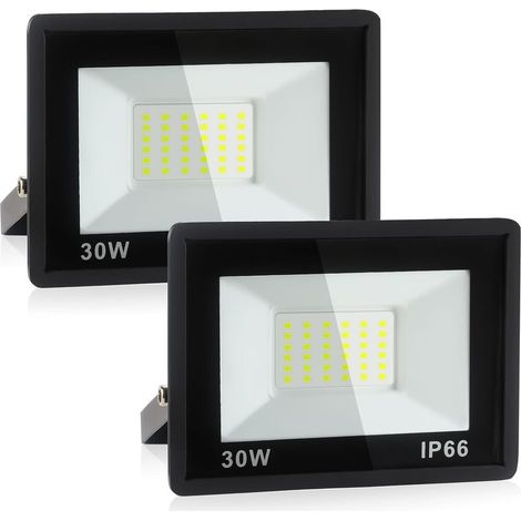 Lot de 2 projecteurs LED 30 W, 3240 lm, étanches IP66, lumière du jour 6000 K, pour éclairage de sécurité extérieur idéal pour entrepôt, garage et jardin. (1/5)