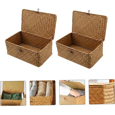 Woven Storage Box Seagrass Storage Baskets Toy Bins With Lids Basket Woven Natural Seaweed Planter Baby Wicker (1/3)
