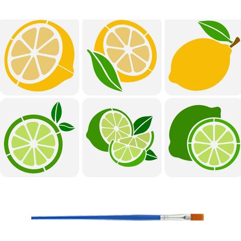 6Pcs Pochoirs de Citron pour Peinture Au Pinceau 20x20cm Pochoir Réutilisable pour Citrons en Tranches Pochoir Motifs de Citrons Creusés Pochoir Thème Fruits pour Décor Murs Meubles (1/5)