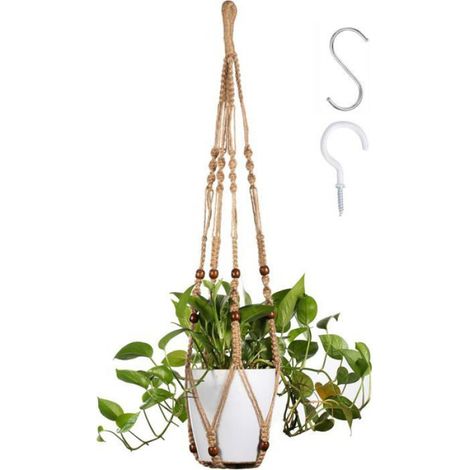Support Plante Suspendu - Macramé Coton - 89 cm - Pour Intérieur Extérieur - 1 Pièce (1/4)