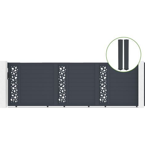 Puerta corredera 5m SUNNY H.160cm aluminio + 2 postes EIFEL 20x20cm H.190cm GRIS (1/5)