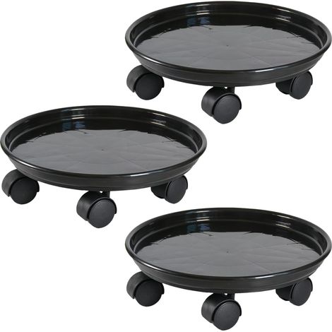 3 Pièces Chariot Roulant pour Plantes Rond Sous-Pot avec Roulettes Universelles Support pour Plantes Chariot Mobile pour Intérieur et Extérieur Capacité de Charge 50 kg 30 cm Noir (1/5)