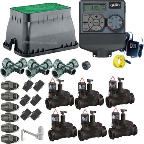 Kit d'irrigation automatique Orbit 6 zones 24 V pour tuyau de 32 mm Comprend un programmateur, des électrovannes et des access (1/5)