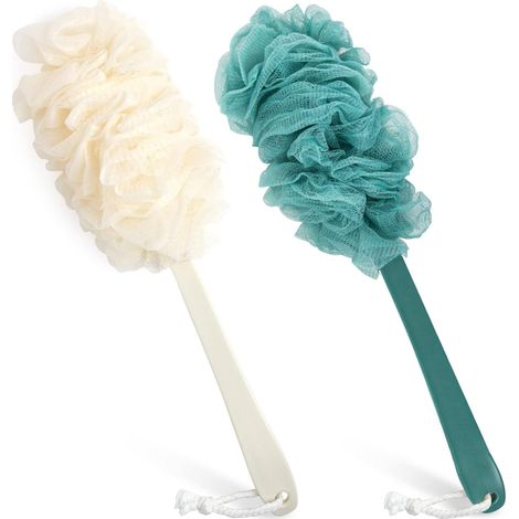 Lot de 2 brosses de douche, long manche, nylon, luffa, exfoliation dos et corps (1/5)