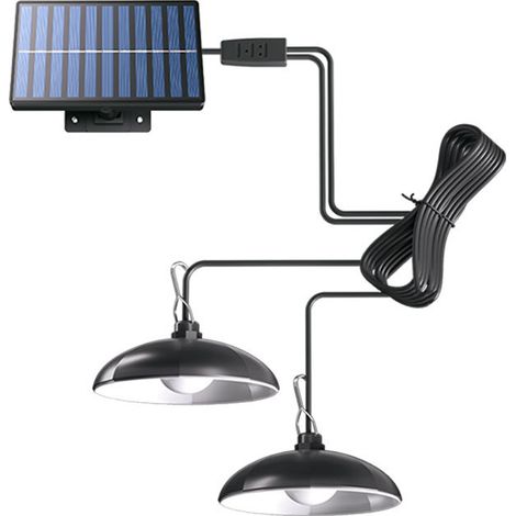 Solaire lampes Lustre solaire avec télécommande étanche 2 têtes câble 3 m - Lumière chaude (1/5)