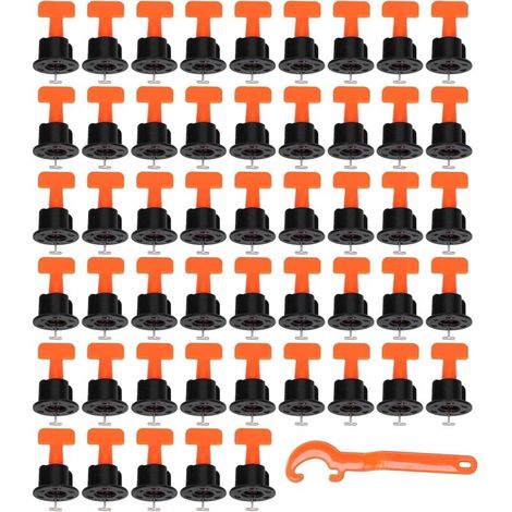 Kit de système de nivellement de carrelage réutilisable 100 pcs. Niveleur de tuile en T et 1 pièce. Clé d'espacement 2-8 mm / Épaisseur 5-18 mm Construction de paroi en céramique (1/4)