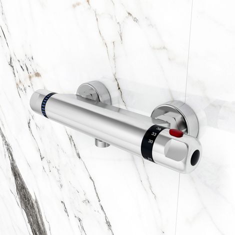 SKY Bathroom Thermostatic Exposed Bar Shower Mixer Valve Tap 1/2" Outlet Chrome Bottom (1/4)