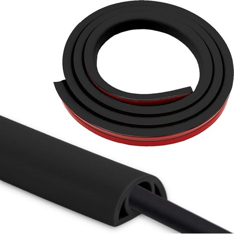 Goulotte Passe câble Sol PVC Flexible autocollante 3m 25 mm x 13 mm, Noir (1/5)