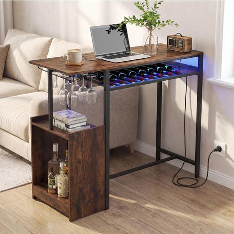Pour vos soirées, table bar haute avec station de charge, porte-verres et LED réglable, format compact (1/5)