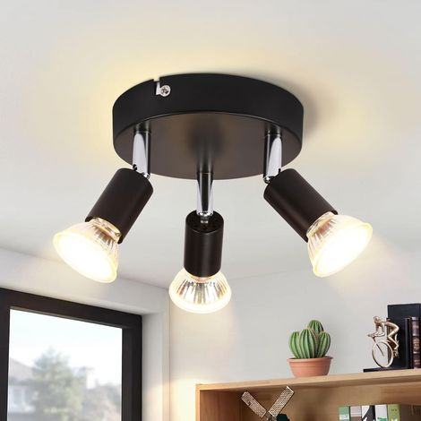 ZMH Spot de Plafond LED GU10 Lampe de Cuisine - Plafonnier 3 Ampoules Lampe de Chambre Ronde Lampe de Couloir Moderne 350° Spots de Plafonnier pour Cuisines Couloir Chambre Salon - Sans Ampoule Noir (1/5)