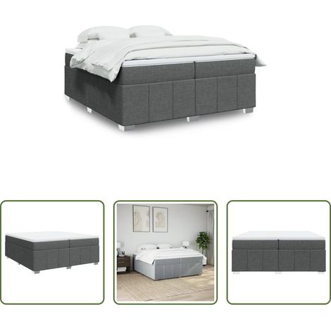 vidaXL Surmatelas -  Sommier à lattes de lit avec matelas Gris foncé 200x200cm Tissu (1/5)