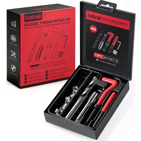 Kit de réparation de filetage Helicoil M10 x 1,5 (métrique) : inserts en acier inoxydable, foret et taraud inclus (1/5)