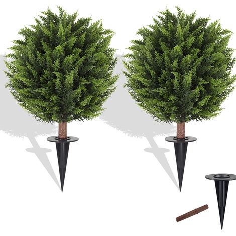 Cyprès artificiel topiaire en PVC, faux conifère d'extérieur avec piquet pour le sol, pour véranda ou porche intérieur (2 pièces) (1/5)