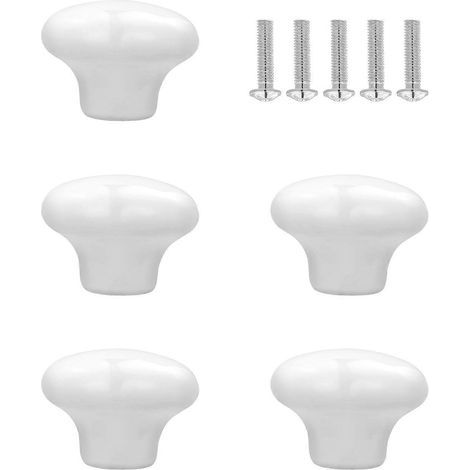 WINOMO Set mit 5 runden und robusten Keramikgriffen für Küchentüren, Schubladen und Schränke (Weiß) – 3,00 x 3,00 x 2,00 cm (1/4)