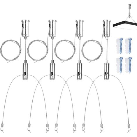 4 Pieces Stainless Steel Cable 1.5mm x 1m Stainless Steel Hanging Kit with Adjustable Hanging Wire Max 20kg Y Hanging Kit for LED Panel Ceiling Light (1/5)