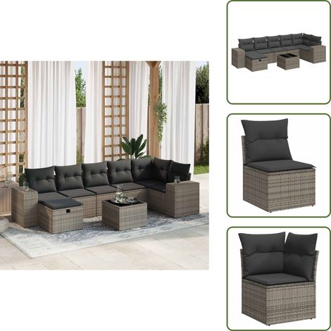 vidaXL Salon de jardin 8 pcs avec coussins gris résine tressée (1/5)