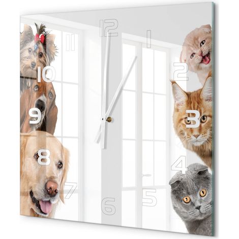Grande Horloge Murale Carrée en Verre Trempé Silencieuse Design Moderne Salon Cuisine Chiens et chats 60x60 cm (1/5)
