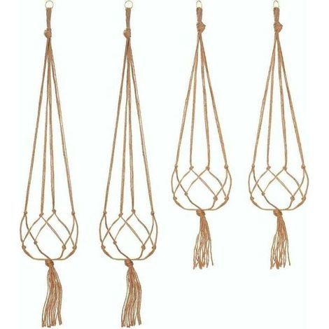 Lot de 4 cintres en corde pour pots de fleurs à pompons, supports de plantes suspendus intérieurs et extérieurs, décoration de jardin – 2 pièces 105 cm et 2 pièces 90 cm, 4 pieds (1/5)