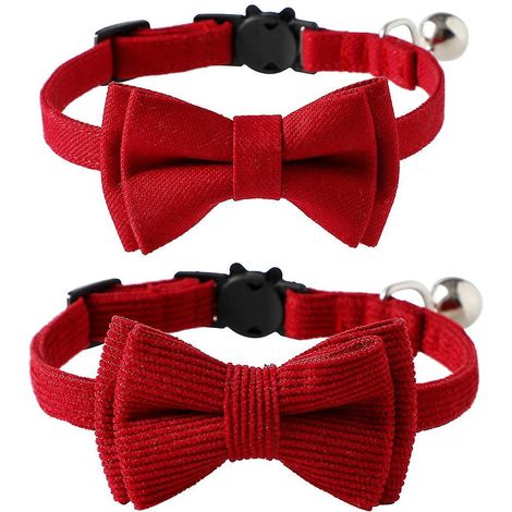 ensemble De 2 Colliers De Scurit Dgagement Rapide Pour Chats Rouges, Collier Souple Avec Nud Papillon Amovible, Rglable De 15 28cm (1/5)