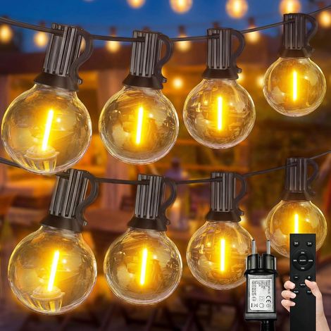 Guirlande lumineuse LED pour l'extérieur 18m, 40+3 G40 ampoules, guirlande lumineuse avec minuterie, IP44 étanche, éclairage de balcon pour, jardin, terrasse, mariage, Noël, blanc chaud