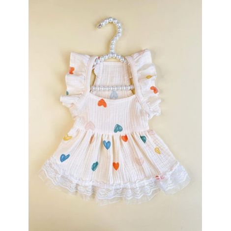 Niedliches Kleid mit Herzmuster für Hunde, Rüschen-Prinzessinnenkleid, Katzen-Westenkleid, Sommerkleid mit Spitzensaum (1/4)