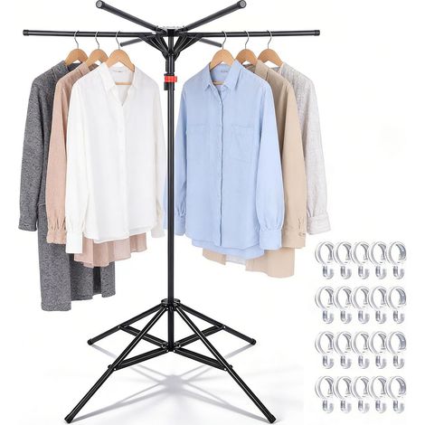 Etendoir Extensible,Séchoir à Linge Pliable à Quatre Pieds Pour Intérieur, Séchoir Portable, Hauteur Réglable, Pliable, Barres De Séchage En Abs Et Acier Au Carbone, Facile à Installer,Noire