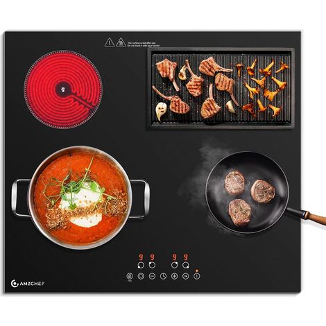 Plaque Vitrocéramique 4 Feux 7200W, Table de Cuisson Électrique 60 cm, 9 Niveaux de Puissance, Zones Double/Ovale pour Griller, Fonction Pause, Compatible avec tous les Ustensiles de Cuisine (1/5)