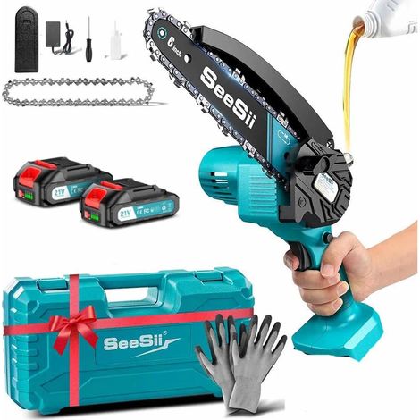 6 ''Mini tronçonneuse sans fil 15.2 cm scie électrique Rechargeable travail du bois scie d'élagage de jardin pour Makita 18V batterie broche, Avec 2 batteries 2,0 Ah (1/5)