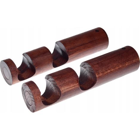 Soporte doble de madera para barra de cortina moderna, diámetro 28 mm, caoba, 2 unidades.