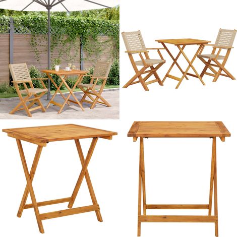 Set da Bistrot 3 pz Beige in Polyrattan e Legno Massello - Sedie da giardino - Mobili da esterno