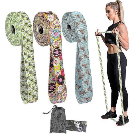 Un ensemble de 3 bandes de résistance longues, fabriquées en tissu élastique épais, pour les exercices de traction. (1/5)